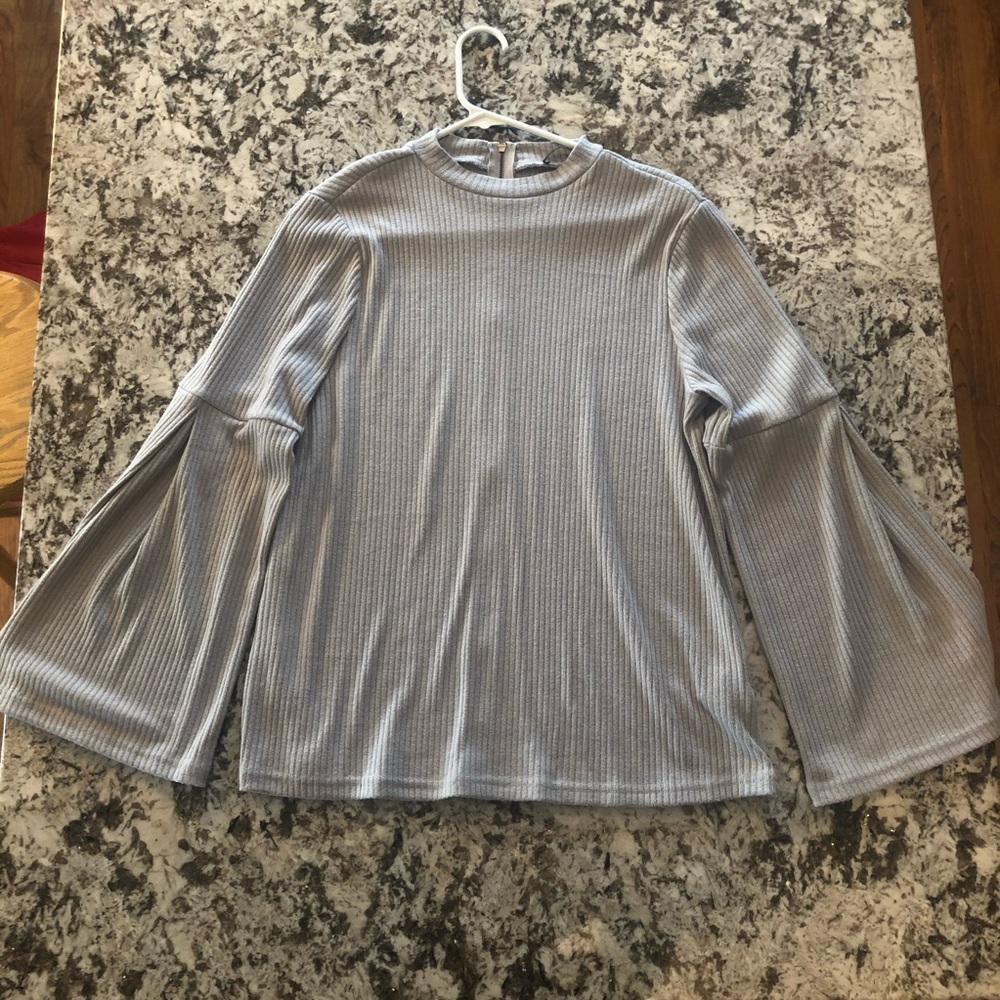 grey soft blouse with bell sleeves